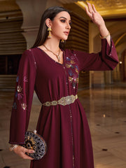 4126 Hand-Swen Bead Embellshments Rhinestone Long Abaya,  Elegant Modest Rmantic Glamorous Vacation Fantasy  Long Sleeve