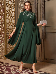 4035 Hand-Swen Bead Embellshments Rhinestone Long Abaya,  Elegant Modest Rmantic Glamorous Vacation Fantasy  Long Sleeve