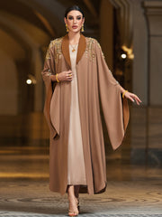 4149 Hand-Swen Bead Embellshments Rhinestone Long Abaya,  Elegant Rmantic Glamorous Vacation Fantasy Long Sleeve