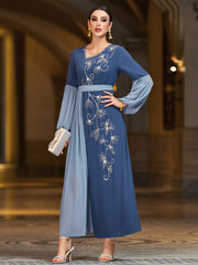 4058 Hand-Swen Bead Embellshments Rhinestone Long Abaya,  Elegant Modest Rmantic Glamorous Vacation Fantasy  Long Sleeve