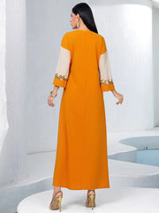 15138m Orange Double Spell Elegant A-shaped Skirt Middle East Banquet Long Skirt Women's Clothing