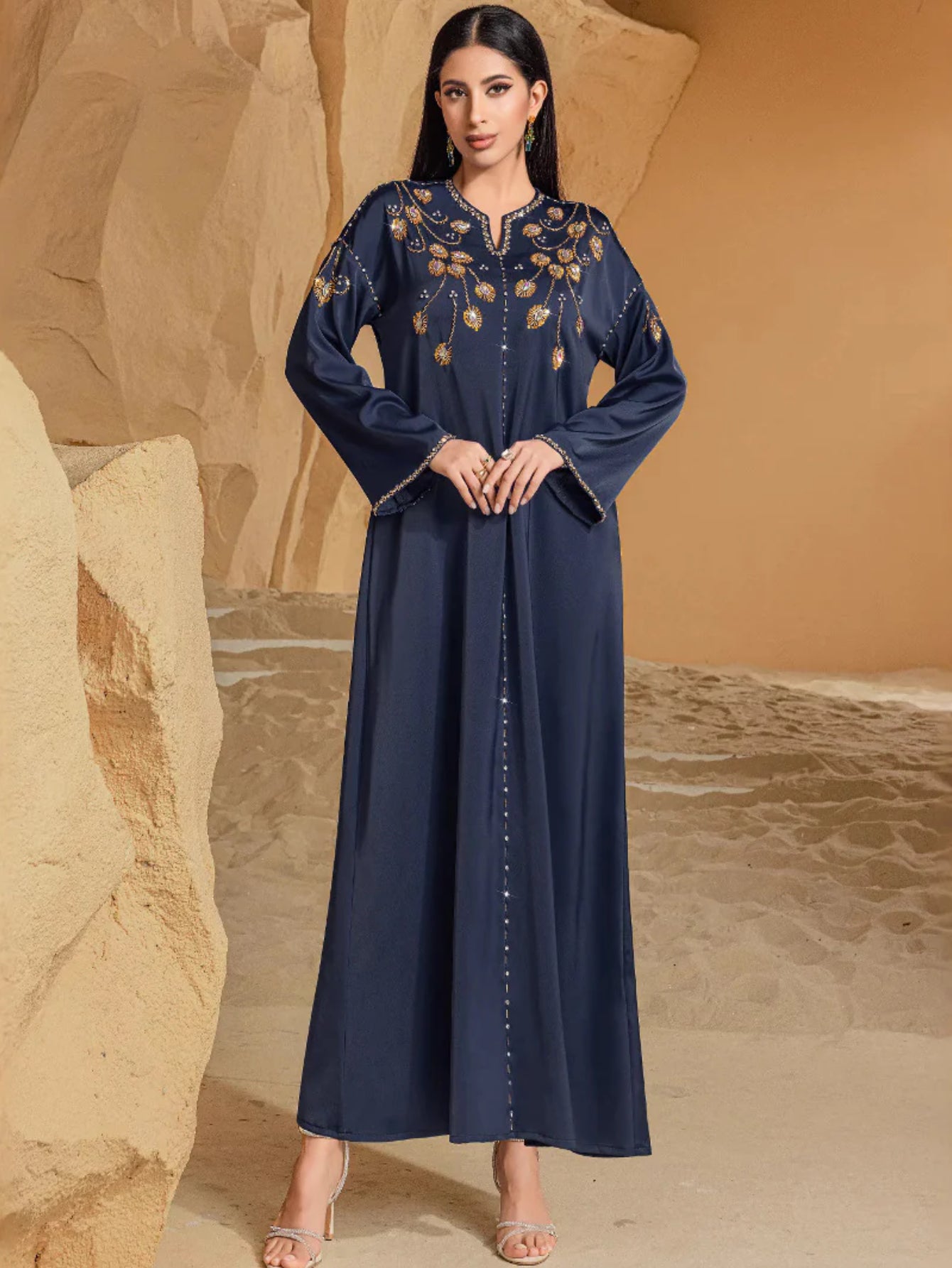 BA4115 navy blue heavy industry saudi arabaya hand-sewn diamond dress dress party dress