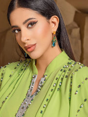 BA3080 fruit green semi-turtleneck shawl dress hand-sewn diamond middle east spot women's clothing