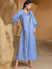 BA3025 Middle East Women's Embroidered Silver Feather Edge Robe South East Asia Dress