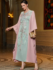 BA3161 Pink Pin Bean Green Rice Bead Embroidered Cape Batman