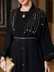 3135 black outer hand-sewn rice bead satin robe, spot cardigan