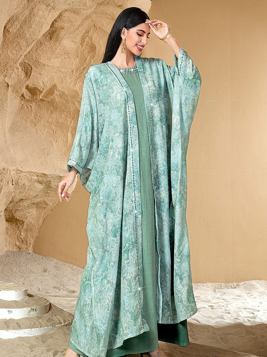 BA5042 green open abaya — outer layer only, view 5