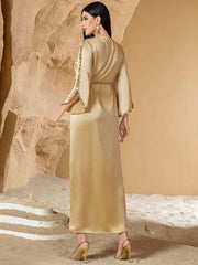 15154 new champagne splicing lace handmade beaded women's Middle East robe evening dress