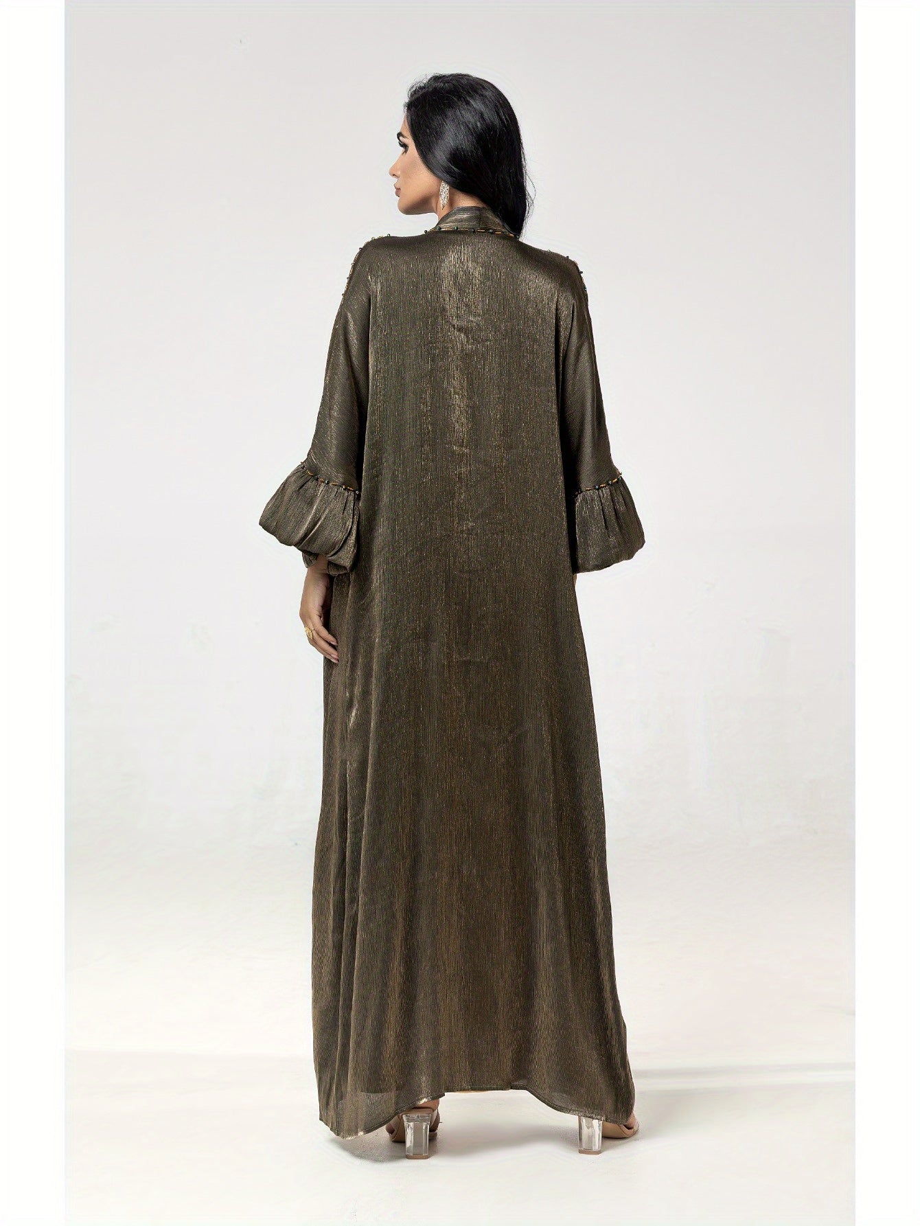 5099 metallic luster fabric abaya robe, bright rhinestone decoration, luxurious eye-catching, a must for parties