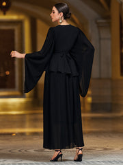 4147 Black Butterfly Handmade Nailed Diamond Wrap Dress Middle East Fashion Arabian Dress