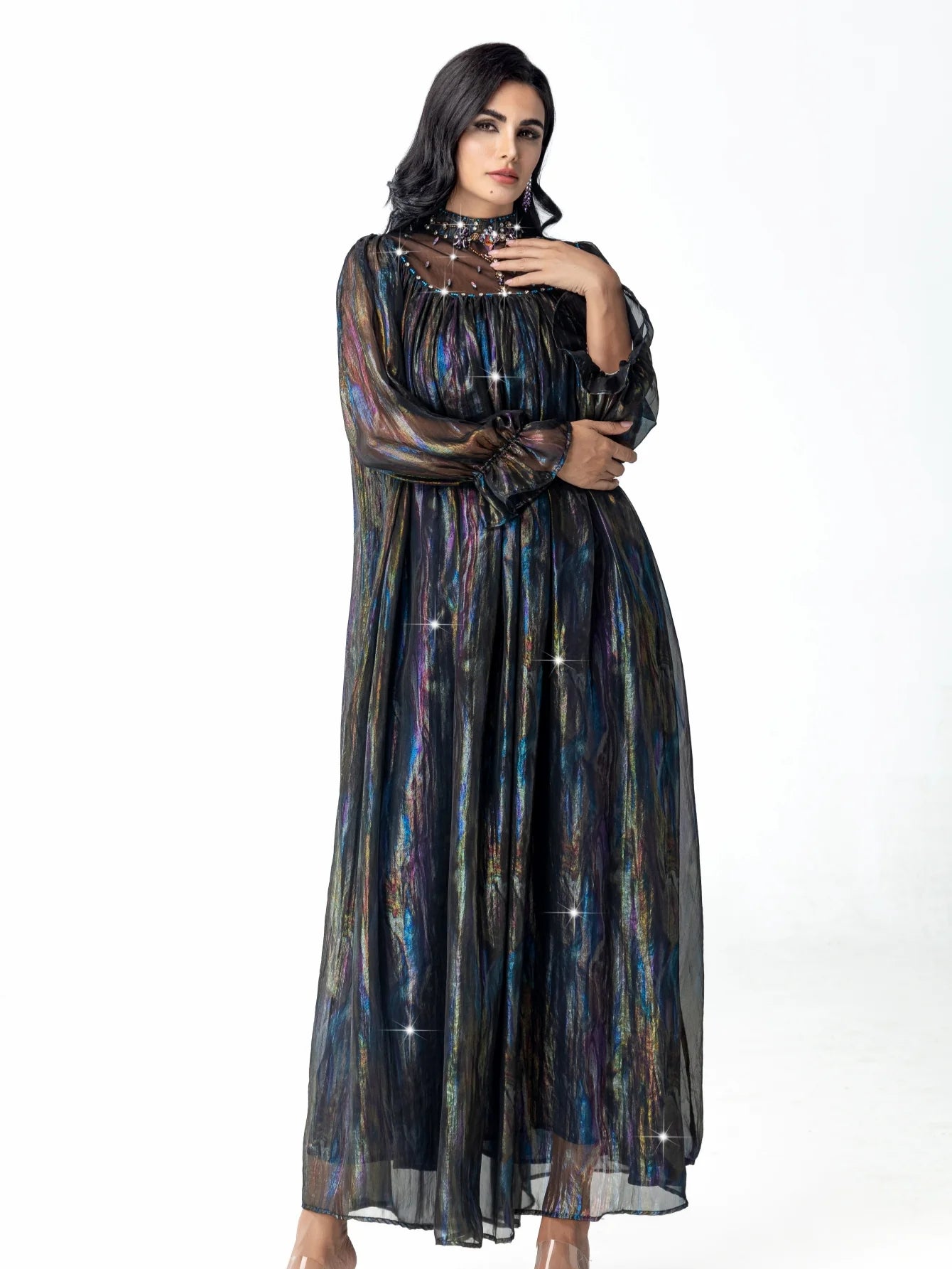 15125 Fashion Symphony smudged semi-turtleneck hand-sewn crystal yarn swing skirt