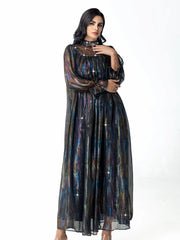 Black Iridescent High-Neck Swing Dress
