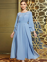 BA3047 Cross-border Middle East fashion hand-sewn diamond asymmetrical double-layer chiffon dress