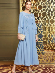 BA3047 Cross-border Middle East fashion hand-sewn diamond asymmetrical double-layer chiffon dress