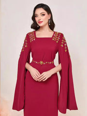 BA3169 Super Long Sleeve Shoulder Seam Diamond Dress