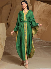 15245 high-grade hand-sewn drill contrasting color three-dimensional embossed satin design ABAYA robe large size jumpsuit