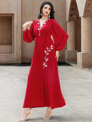 15175 Hot Sale New Hand Sewn Drilled Deep V Sexy Front Split Dress Middle East Fashion Spot Women