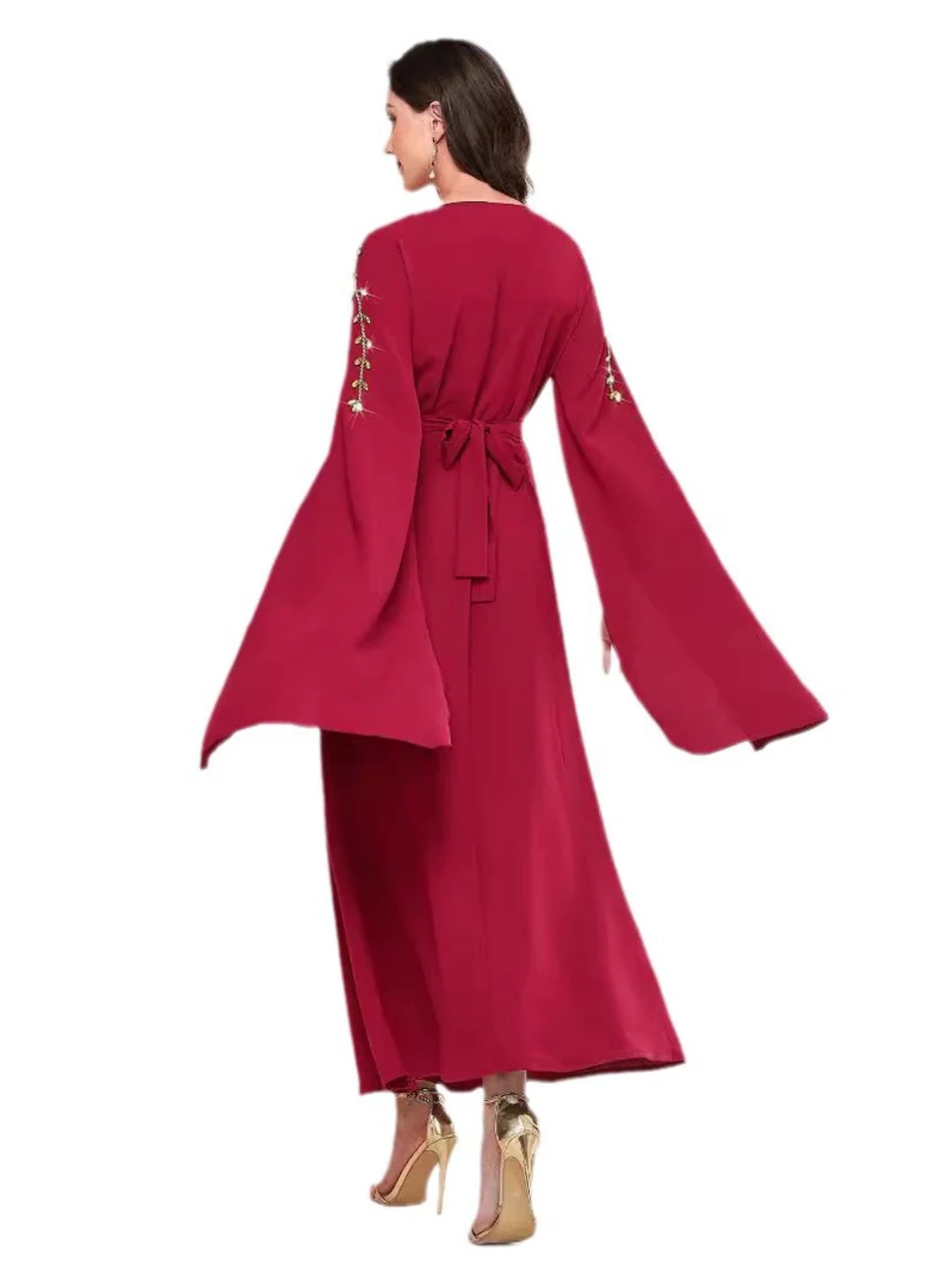 BA3169 Super Long Sleeve Shoulder Seam Diamond Dress