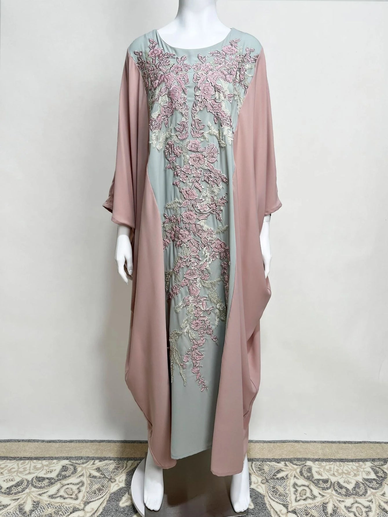 BA3161 Pink Pin Bean Green Rice Bead Embroidered Cape Batman
