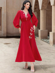 15175 Hot Sale New Hand Sewn Drilled Deep V Sexy Front Split Dress Middle East Fashion Spot Women