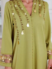 BA4153 Qiuxiang green linen lace rust bead hand-sewn diamond dress Middle East