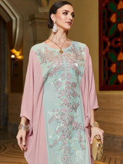 BA3161 Pink Pin Bean Green Rice Bead Embroidered Cape Batman