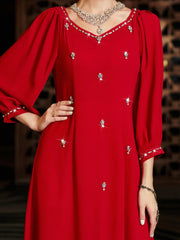 BA3054 New Red Lantern Sleeve Arabian Heavy Industry Hand Sewn Diamond Dress Banquet Bridal Dress