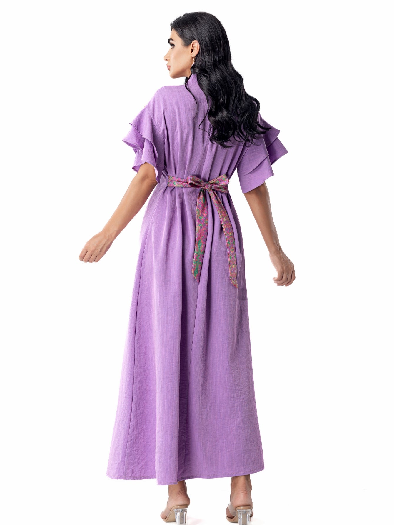 5110 abaya robe dress, floral beads shine, lotus leaf sleeves with waist design, a must for parties