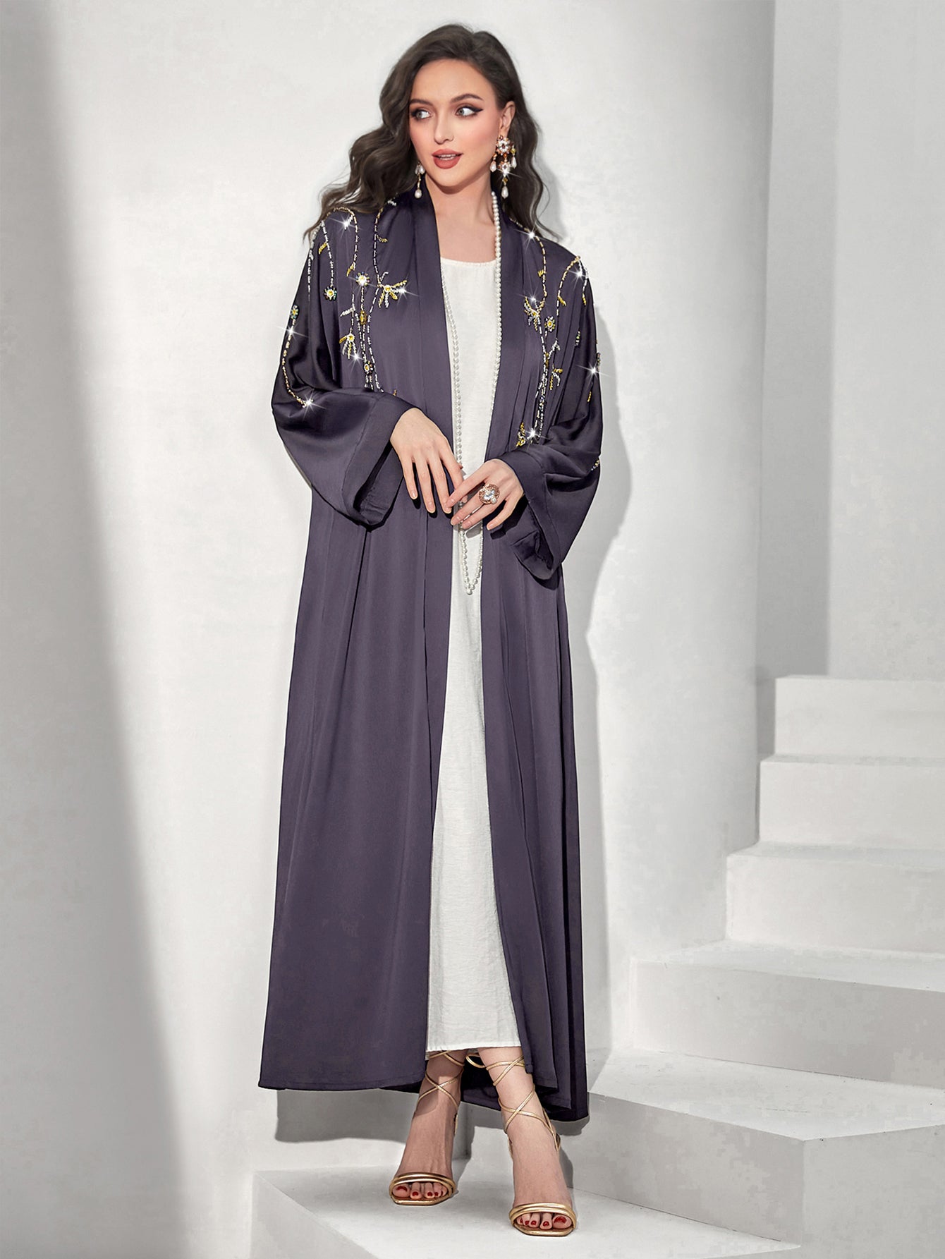503 purple-gray fashion sewn rhinestone outer cover