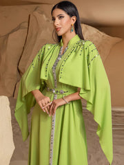 BA3080 fruit green semi-turtleneck shawl dress hand-sewn diamond middle east spot women's clothing