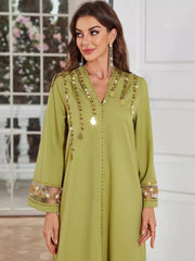 BA4153 Qiuxiang green linen lace rust bead hand-sewn diamond dress Middle East