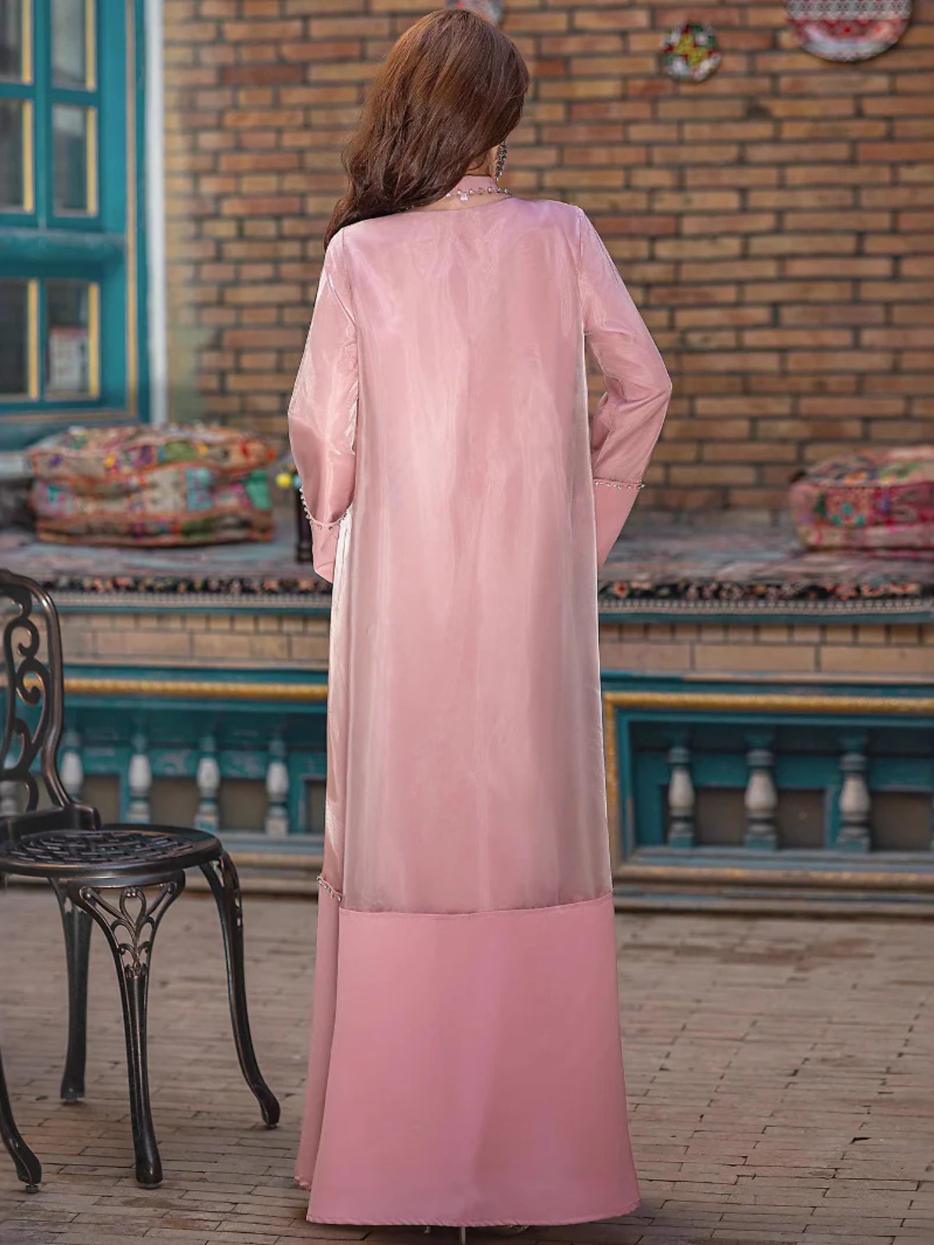 15188 Cherry blossom powder organza two-piece cardigan dress in stock