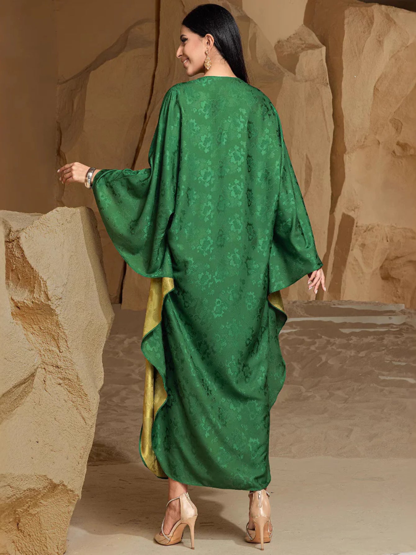 15245 high-grade hand-sewn drill contrasting color three-dimensional embossed satin design ABAYA robe large size jumpsuit