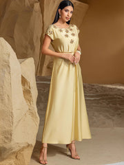 BA7030 New Champagne Waldorf Satin Heavy Industry Hand-sewn Diamond Short Sleeve Celebrity Style, Retro Dress