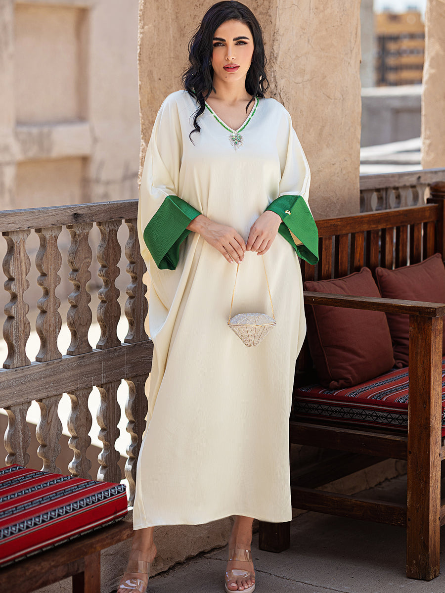 Pearl White Color-Block V-Neck Dress
