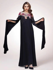 15185 women's robe, light luxury applique embroidered bead women's dress Middle East abaya foreign trade clothes