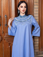 15134 new semi-turtleneck heavy industry party dress Middle East new fashion MUSILIN long dress