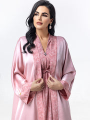 BA5031 Abaya set Satin Jacquard Open Front Coat with Comfortable, Breathable, Skin-Friendly Print Waist-Defining Dress Two-Piece Set