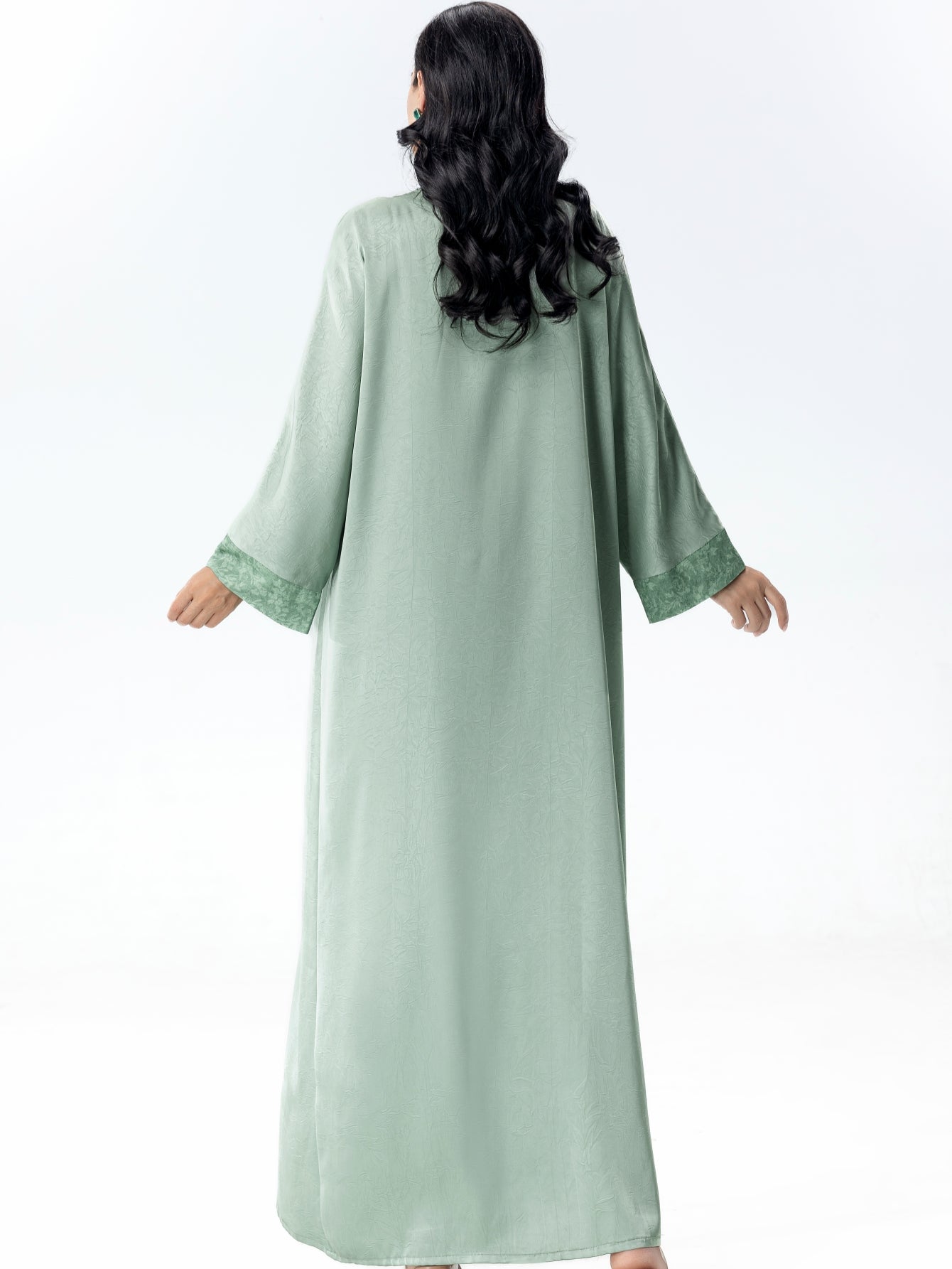 BA5031 Abaya set Satin Jacquard Open Front Coat with Comfortable, Breathable, Skin-Friendly Print Waist-Defining Dress Two-Piece Set