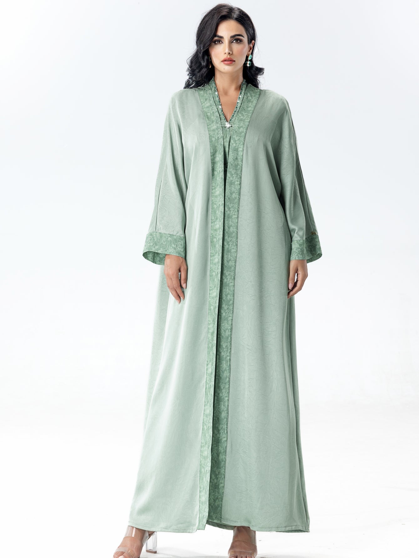 BA5031 Printed Dress and Open Coat Two-Piece Set