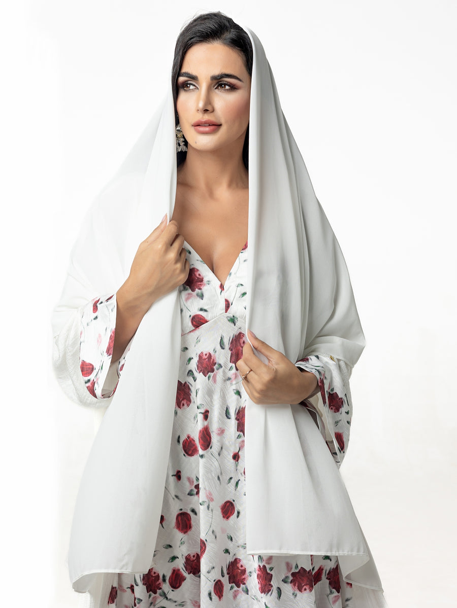 Floral-Print Three-Piece Abaya Set