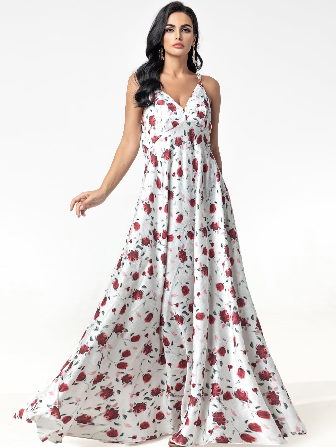 BA5101 abaya set Embroidered Print Flared Maxi Dress with Textured Cotton-Silk Blend, Open Front Robe, and Headscarf Three-Piece Set
