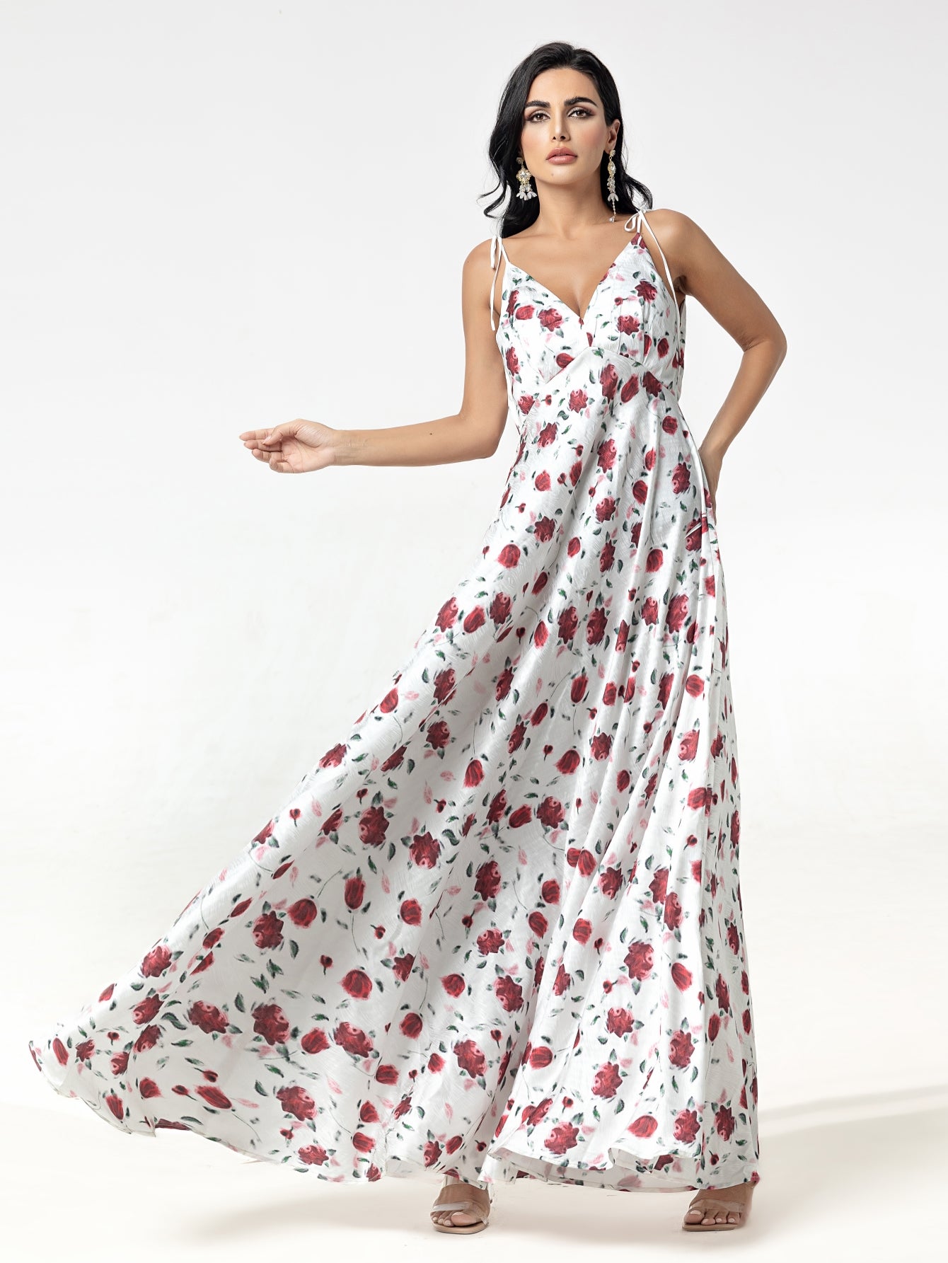 BA5101 abaya set Embroidered Print Flared Maxi Dress with Textured Cotton-Silk Blend, Open Front Robe, and Headscarf Three-Piece Set