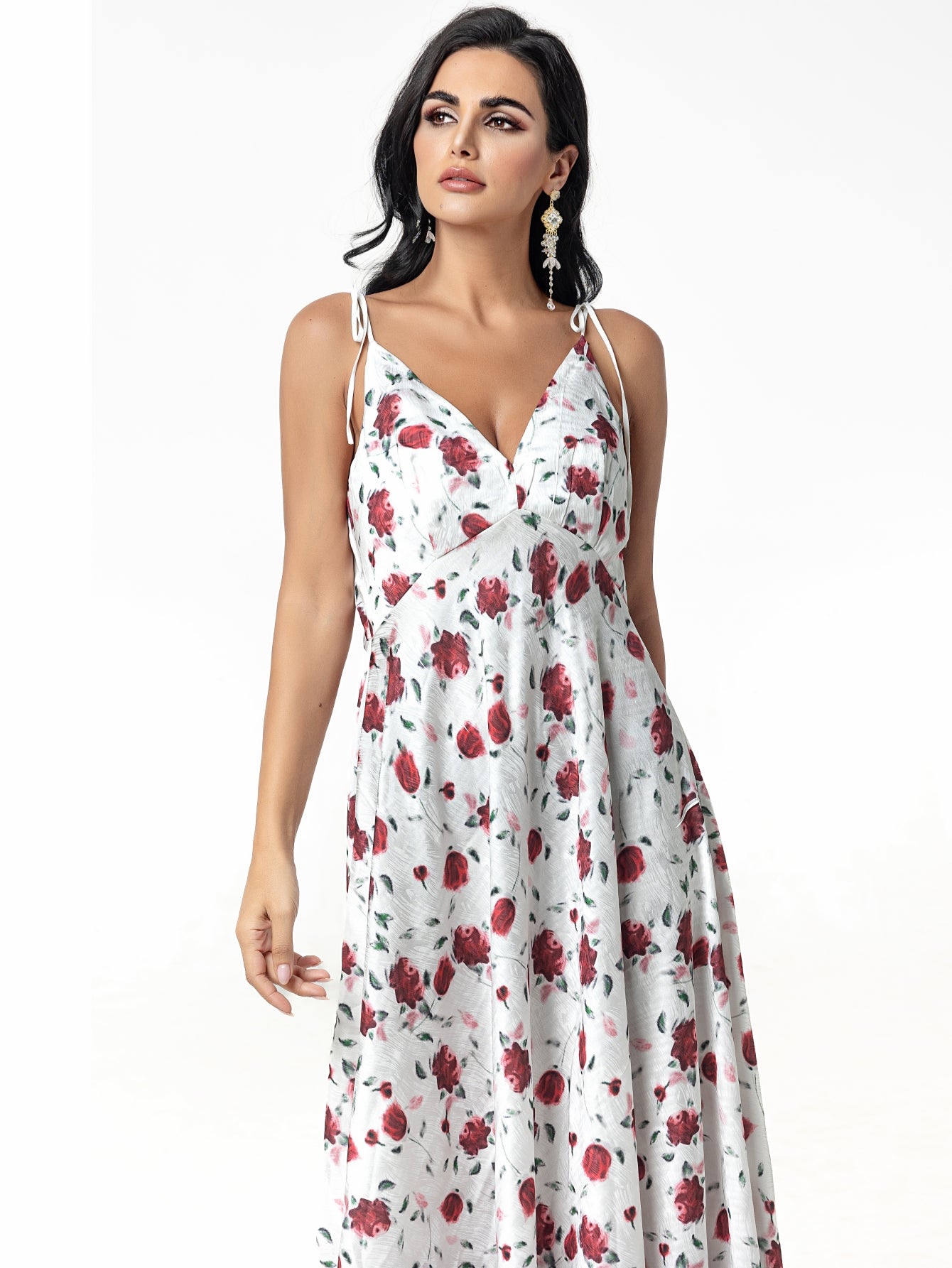 BA5101 abaya set Embroidered Print Flared Maxi Dress with Textured Cotton-Silk Blend, Open Front Robe, and Headscarf Three-Piece Set