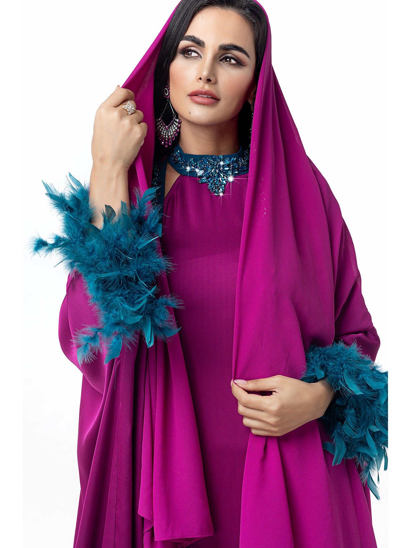 15120 Hand-Swen Bead Embellshments Rhinestone Long Abaya,  Elegant Rmantic Glamorous Vacation Fantasy Long And Short Sleeve