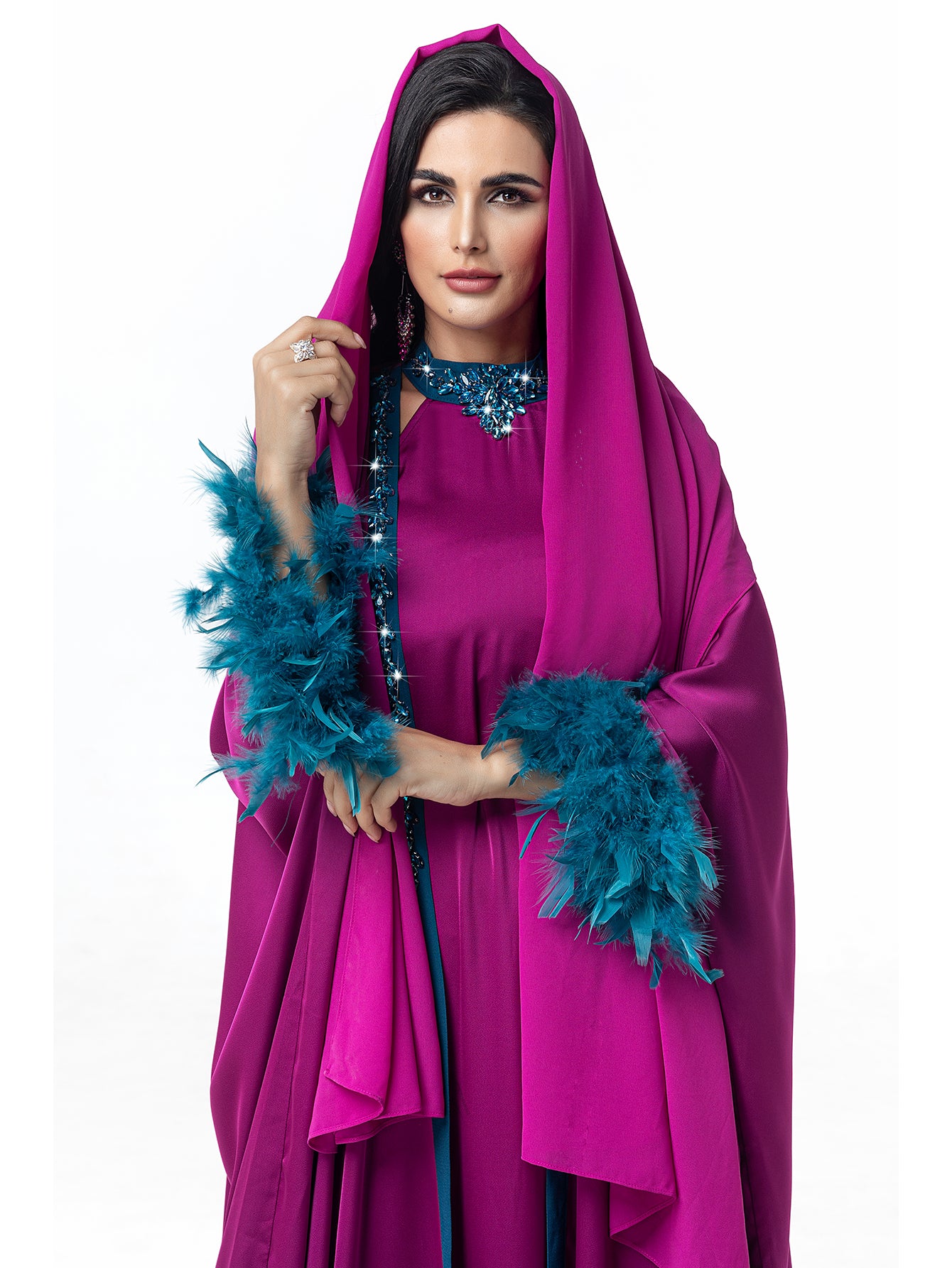 15120 Hand-Swen Bead Embellshments Rhinestone Long Abaya,  Elegant Rmantic Glamorous Vacation Fantasy Long And Short Sleeve