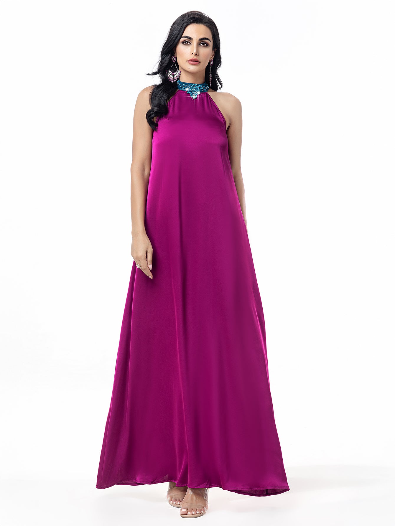 15120 Hand-Swen Bead Embellshments Rhinestone Long Abaya,  Elegant Rmantic Glamorous Vacation Fantasy Long And Short Sleeve