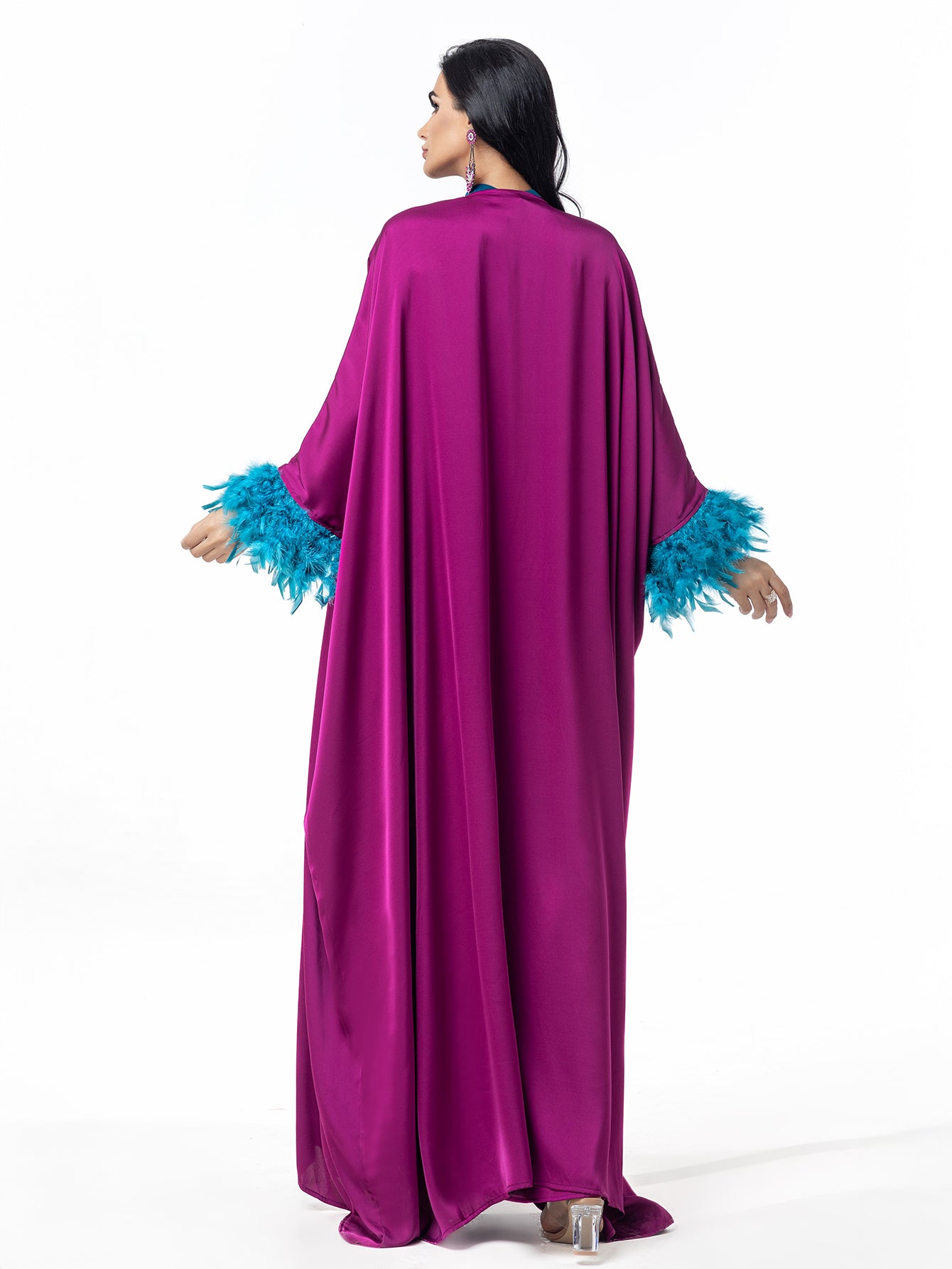 15120 Hand-Swen Bead Embellshments Rhinestone Long Abaya,  Elegant Rmantic Glamorous Vacation Fantasy Long And Short Sleeve