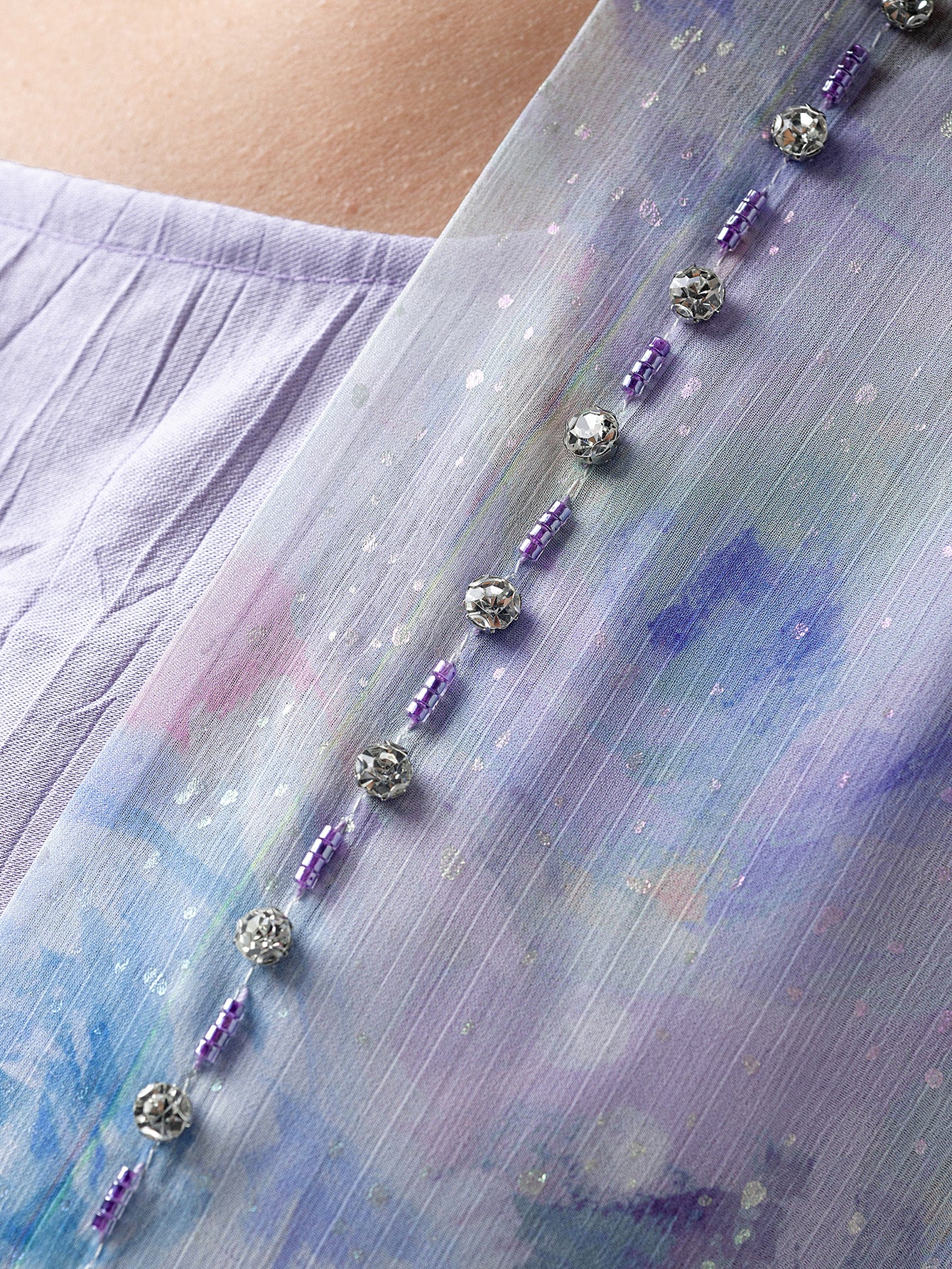 15119 Hand-Swen Bead Embellishments Rhinestone Long Abaya, Elegant Modest Vacation, Long Sleeve,Kimono Sleeve, Tie Dye, Cardigan Collar,