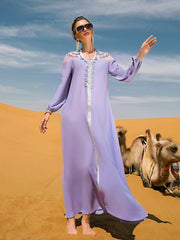 Lavender Silver-Beaded Evening Gown